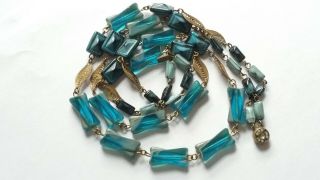 Czech Vintage 2 Rows Linked Faceted Glass Bead Necklace