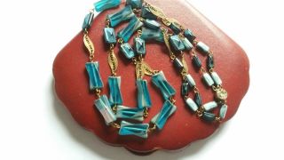 Czech Vintage 2 Rows Linked Faceted Glass Bead Necklace 2