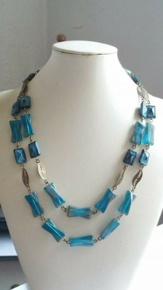 Czech Vintage 2 Rows Linked Faceted Glass Bead Necklace 3