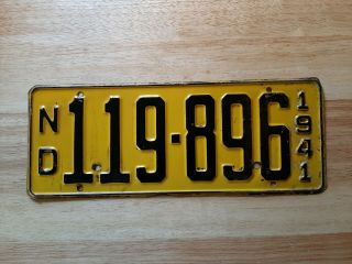 1941 North Dakota Vintage License Plate,  Paint,  Yellow & Black 119 - 896