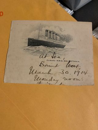 1914 Rms Mauretania Cunard Line Partial Letter “very Bad Seas”