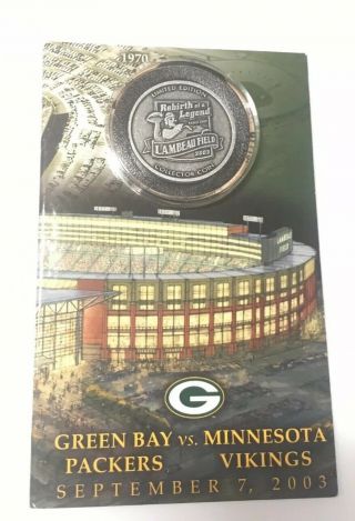Green Bay Packers Minnesota Vikings Collector Coin Sept 7 2003 Lambeau Rare