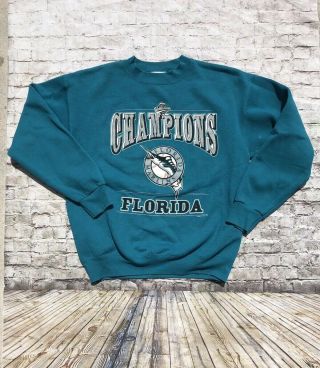 Mens Vintage 90s Mlb Florida Marlins 1997 World Series Champions Sweatshirt Larg