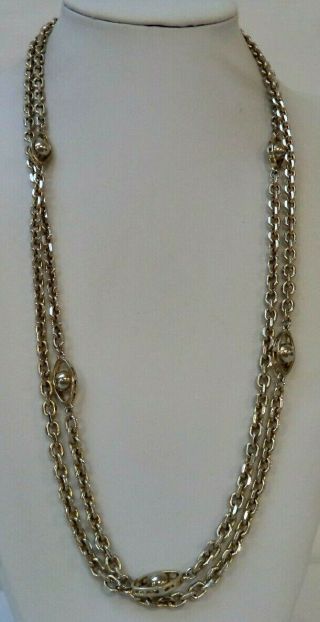 Stunning Vintage Estate Signed Monet Silver Tone Beaded 54 " Necklace 2781x