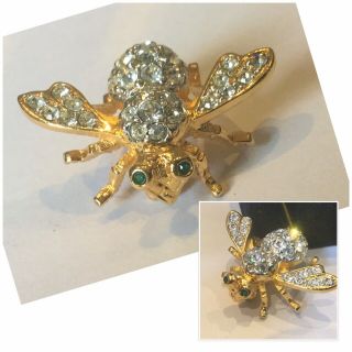 Vintage Stunning Signed Joan Rivers Gold Tone & Crystal Bumble Bee Brooch Pin