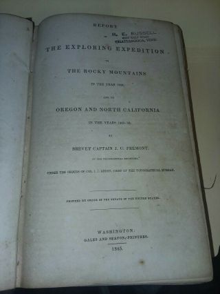 Mi - 013 Captain J.  C.  Fremont Exploring Rocky Mountains 1845 Senate Edition W Map