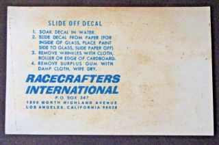 vintage RACECRAFTERS INTERNATIONAL motorcycle water transfer decal 2