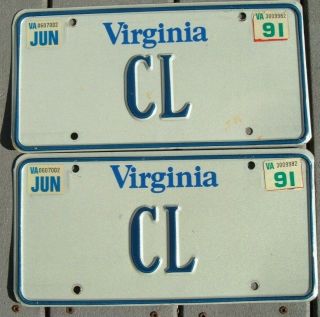 Pair Vintage 1991 Virginia Vanity License Plates Cl