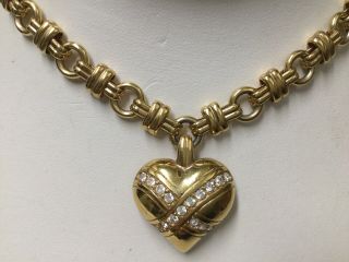Vintage Swarovski Crystal Puffy Heart Charm Pendant Necklace Swan Mark