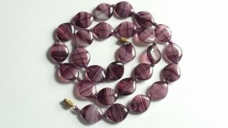 Czech Vintage Art Deco Swirled Purple Hand Knotted Glass Bead Necklace