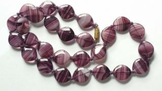 Czech Vintage Art Deco Swirled Purple Hand Knotted Glass Bead Necklace 3
