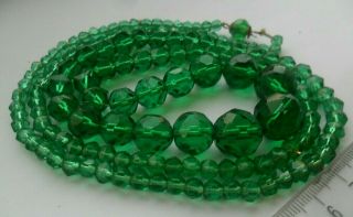 Vintage Jewellery Emerald Green Glass Faceted Beads Necklace Art Deco Restring