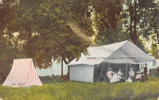 Pontiac Illinois Chautauqua Park Tent Vintage Postcard K342764