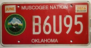 Oklahoma License Plate Muscogee Nation Tribal Registration 2016