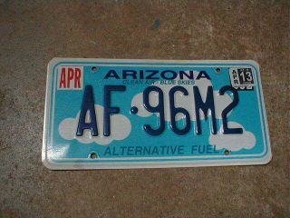 2013 Embossed Arizona Alternative Fuel Air Blue Skies License Plate