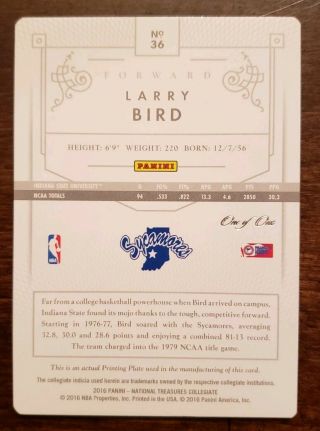 Larry Bird 2016 - 17 National Treasures Printing Plate TRUE 1/1 Boston Celtics 36 2
