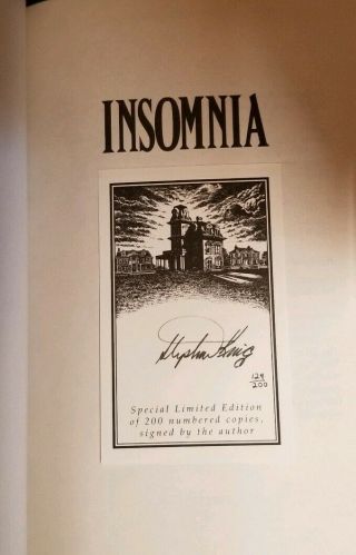Insomnia By Stephen King - Special Limited Edition Numbered & Signed By Author