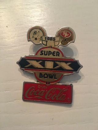 Coke Coca - Cola Bowl Xix Hat/lapel Pin Dolphins Vs 49ers Helmets