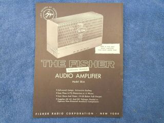 Nos 56 57 58 Fisher Radio Model 20 - A Tube Audio Amplifier Sales Brochure 57 59