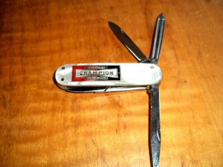 Vintage Champion Dependable Spark Plugs Pocket Knife 4 Blade Bakelite Handle