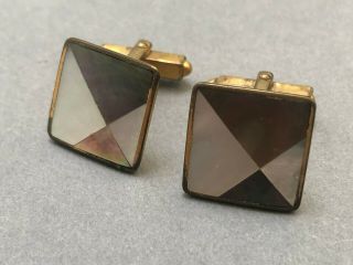 Vintage Cufflinks,  Gold Tone Square,  Mother Of Pearl Panels Mens Gents Jewellery