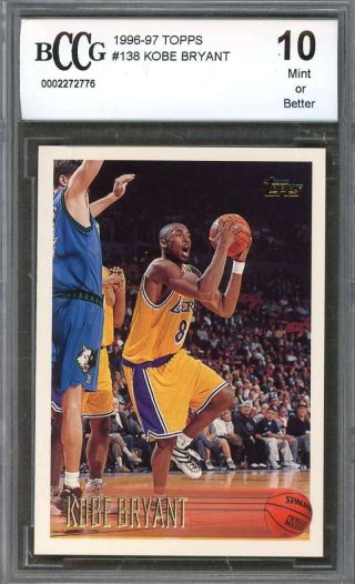 Kobe Bryant Rookie Card 1996 - 97 Topps 138 Los Angeles Lakers Bgs Bccg 10