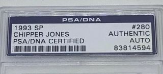 CHIPPER JONES SIGNED 1993 UPPER DECK SP ROOKIE CARD 280 AUTOGRAPHED PSA/DNA 3