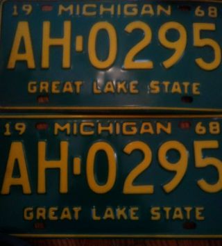 1968 Michigan License Plate Pair Plates Very Fiid/new Old Stock Nos