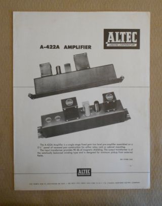 ^ Altec Lansing A - 422 - A Amplifier 2 - Sided Monograph
