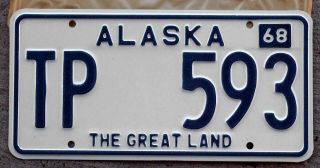 1968 Blue And White Alaska License Plate " The Great Land "