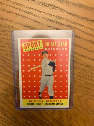 1958 Topps Mickey Mantle All - Star Card 487 Vg Card
