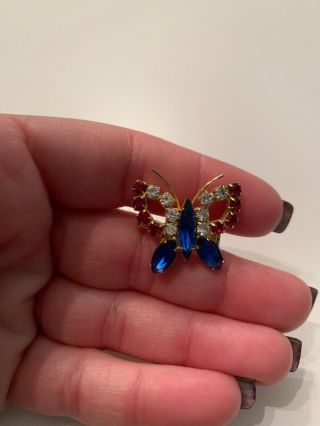 Vintage Gold Tone Rhinestone Butterfly Insect Brooch Pin