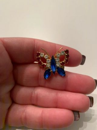 Vintage Gold Tone Rhinestone Butterfly Insect Brooch Pin 2