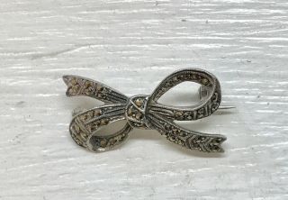 Vintage Sterling Silver Marcasite Bow Brooch.