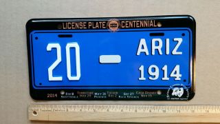 License Plate,  Arizona,  Alpca Souvenir (cf Note),  1914 - 2014,  20