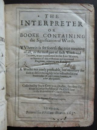 Scarce The Interpreter 1637 Signification Of Words Cowell Law Dictionary