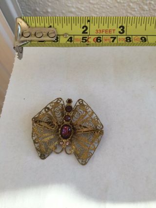 Vintage Czech Filigree Glass Butterfly Brooch Pin 1930 