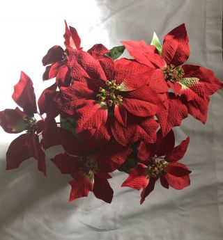 Artificial Vintage Red Poinsettia Potted Plant - 6 Flowers - Red Velvet Bow