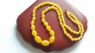 Czech Vintage Art Deco Yellow Satin Glass Bead Necklace