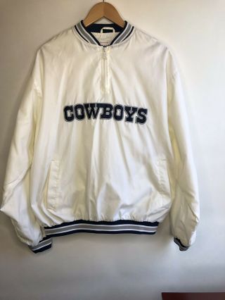 Vintage Reebok Dallas Cowboys Med Pullover Windbreaker Jacket 1/4 Zip Nfl White
