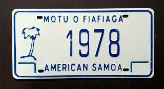 American Samoa " Palm Tree - Beach 1978 " Tropical Island License Plate