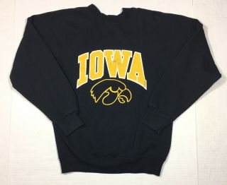 Vintage 80’s Iowa Hawkeyes Black Crewneck Sweatshirt Youth Large 14 - 16 Rare Usa