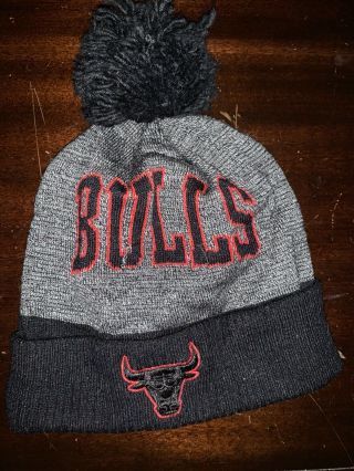 Chicago Bulls Nba Cuffed Knit Pom Hat Beanie Stocking Cap Multicolor Grey Red