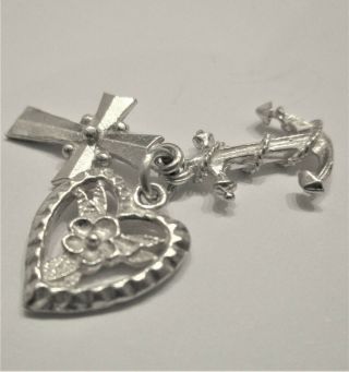 Sterling Silver Vintage Retro Bracelet Charm Faith Hope And Charity Lucky