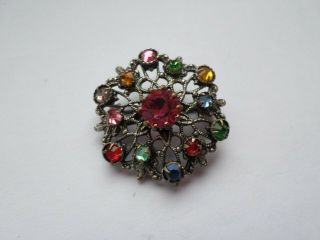 Small Vintage Circa Early 20th Century Glass Set Brooch - 20 Mm Diamater