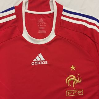 Fff Adidas France World Cup Soccer Jersey Football Shirt Sz L Blue White Stripes