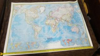Huge 68 " X 48 " 1975 Political World Wall Map National Geographic Large
