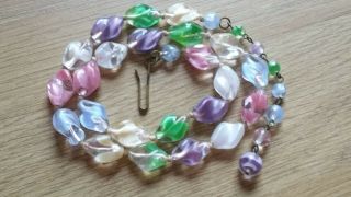 Czech Vintage Art Deco Hand Knotted Rainbow Coloured Glass Bead Necklace