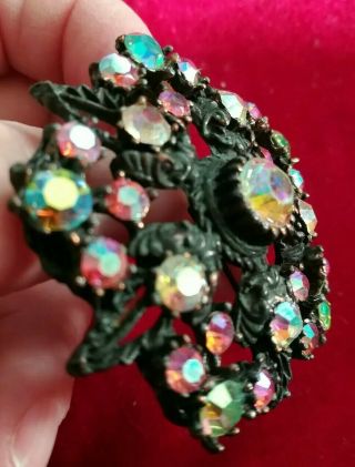 Vintage jewellery gorgeous large aurora borealis flower starburst brooch 2