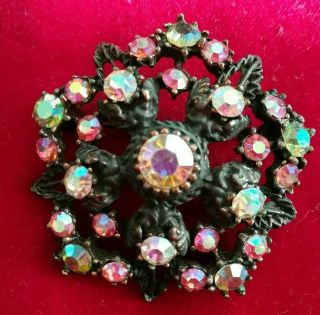Vintage jewellery gorgeous large aurora borealis flower starburst brooch 3